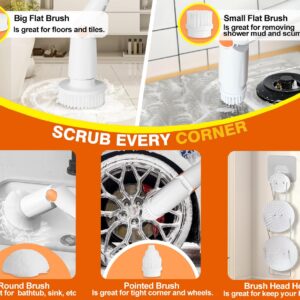 Zeutch Electric Spin Scrubber, 2024 Upgraded Cordless Cleaning Brush with Extension Arm, 4 Replaceable Cleaning Heads and Heads Holder, 74W Dual Speeds Power Scrubber for Tub, Grout, Floor, Bathroom