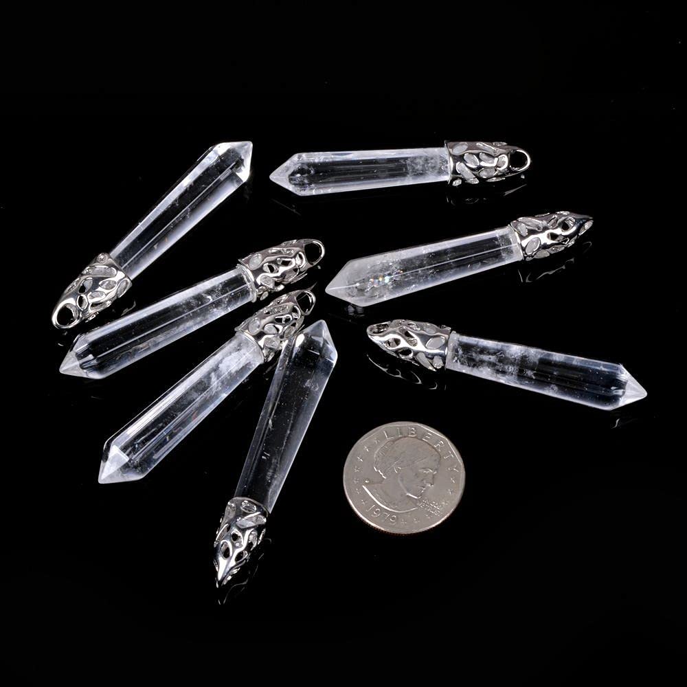 Natural Clear Quartz Gemstone Hexagonal Pointed Reiki Chakra Pendant Necklace 20 Inch High-grade Iron Gift Box