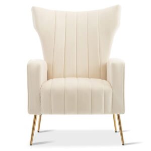 HomVent Accent Wingback Arm Chair,Channel Tufted Chair with Golden Legs,Upholstered Single Sofa Chair for Living Room,Bedroom,Club