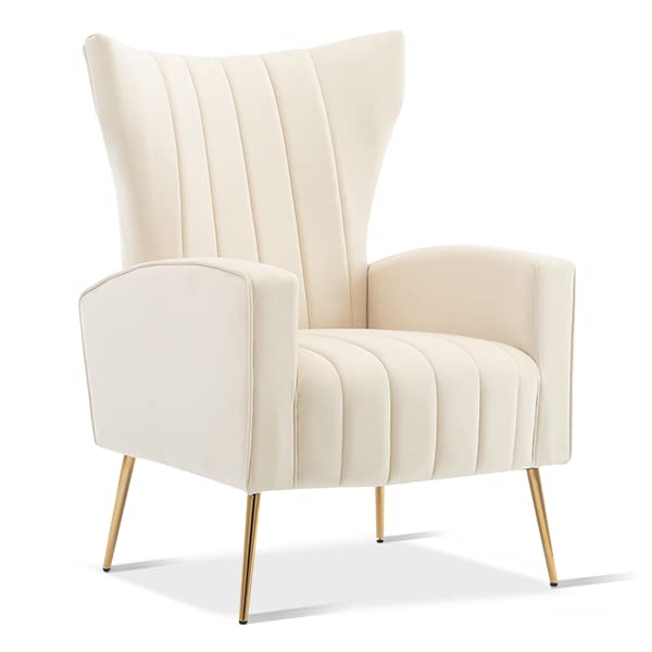 HomVent Accent Wingback Arm Chair,Channel Tufted Chair with Golden Legs,Upholstered Single Sofa Chair for Living Room,Bedroom,Club