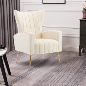 HomVent Accent Wingback Arm Chair,Channel Tufted Chair with Golden Legs,Upholstered Single Sofa Chair for Living Room,Bedroom,Club