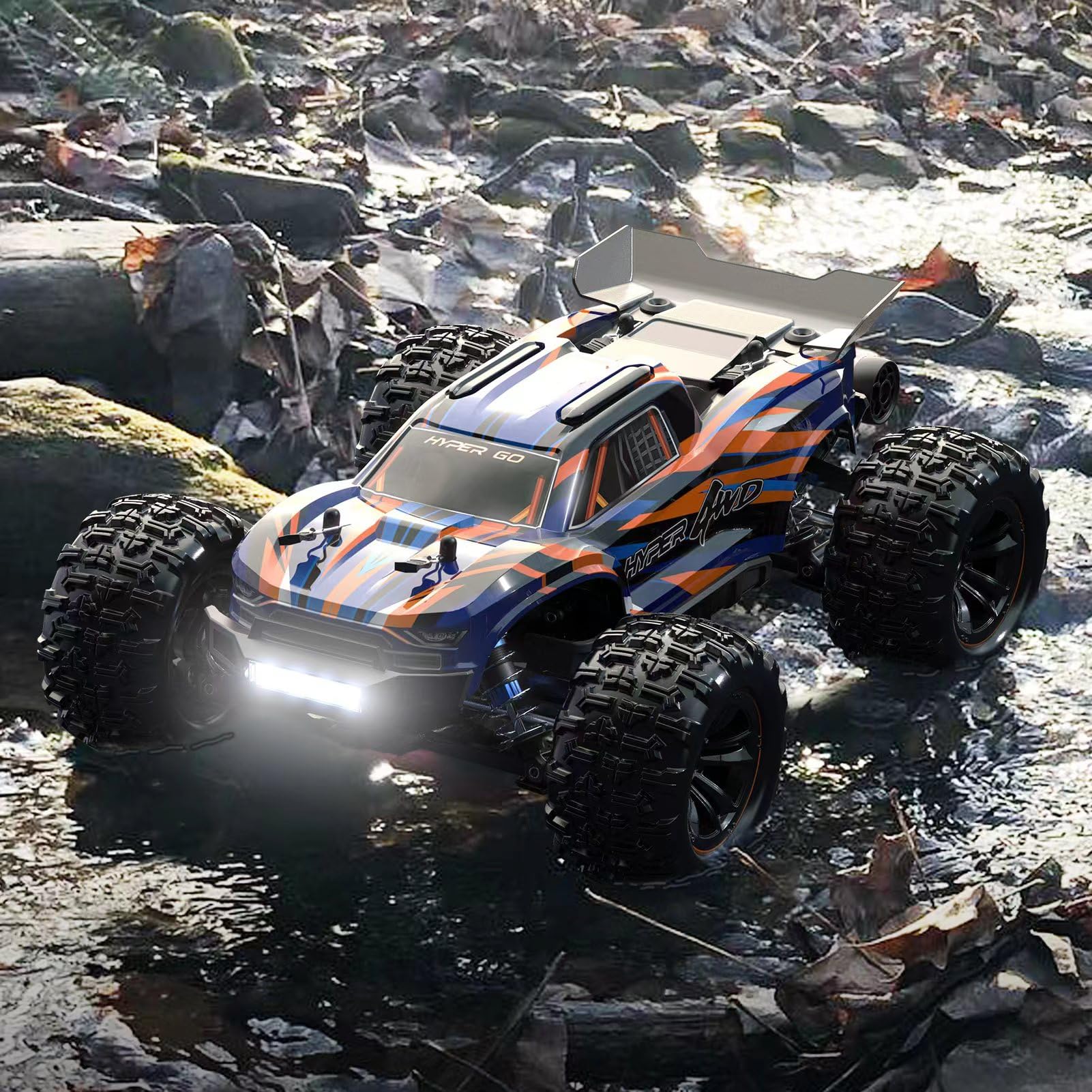 HYPER GO H16DR 1:16 Scale Ready to Run Fast Remote Control Car, High Speed Jump RC Monster Truck, Off Road RC Cars, 4WD All Terrain RTR RC Truck with 2 LiPo Batteries for Boys and Adults