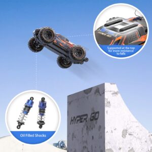 HYPER GO H16DR 1:16 Scale Ready to Run Fast Remote Control Car, High Speed Jump RC Monster Truck, Off Road RC Cars, 4WD All Terrain RTR RC Truck with 2 LiPo Batteries for Boys and Adults