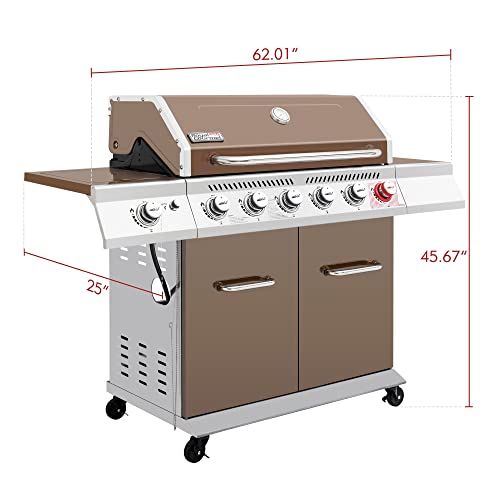 Royal Gourmet GA6402C 6-Burner Propane Gas Grill with Sear Burner and Side Burner, 74,000 BTU, Cabinet Style Outdoor BBQ Grill for Barbecue Grilling and Backyard Cooking, Coffee