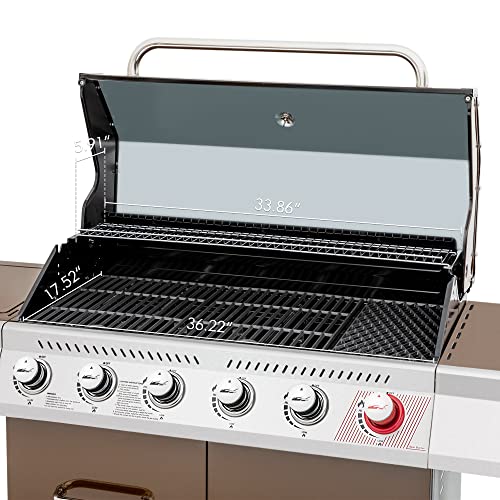 Royal Gourmet GA6402C 6-Burner Propane Gas Grill with Sear Burner and Side Burner, 74,000 BTU, Cabinet Style Outdoor BBQ Grill for Barbecue Grilling and Backyard Cooking, Coffee