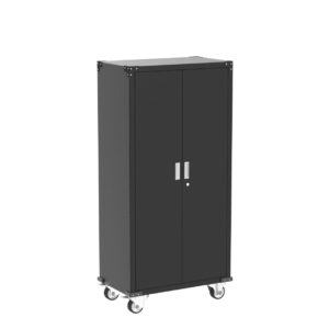 Aobabo 72 Inches Metal Garage Storage Cabinet with Wheels, Locking Metal Storage Cabinet with 4Shelves, Rolling Tool Storage Cabinet on Wheels, Assembly Required,Black