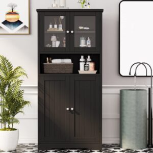 irontar bathroom cabinet, bathroom floor cabinet with open shelf, large display cabinet with doors, kitchen cupboard, storage cabinet for living room, 23.6 x 11.8 x 50.4 inches, black cwg006b