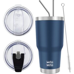 wetoweto 30 oz tumbler stainless steel vacuum insulated coffee ice cup double wall vacuum coffee cup thermal cups for hot and cold drinks, suitable for beach, travel, party, office (navy blue, 1 pack)