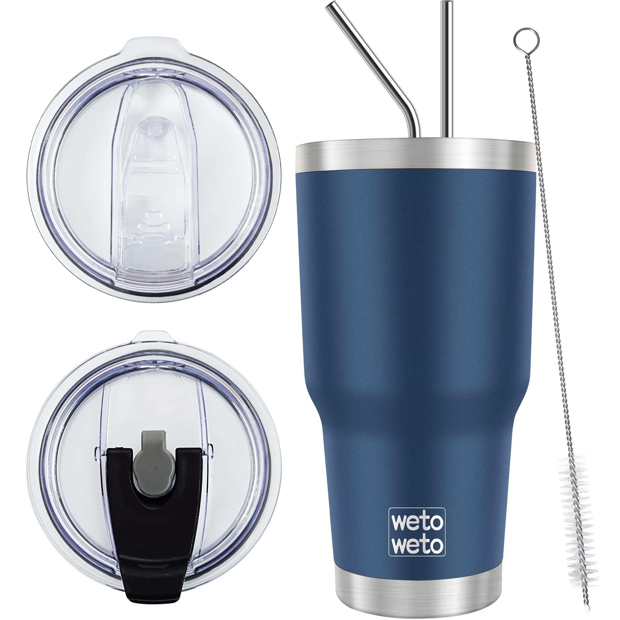 WETOWETO 30 oz Tumbler Stainless Steel Vacuum Insulated Coffee Ice Cup Double Wall Vacuum Coffee Cup Thermal Cups for Hot and Cold drinks, Suitable for Beach, Travel, Party, Office (Navy Blue, 1 Pack)