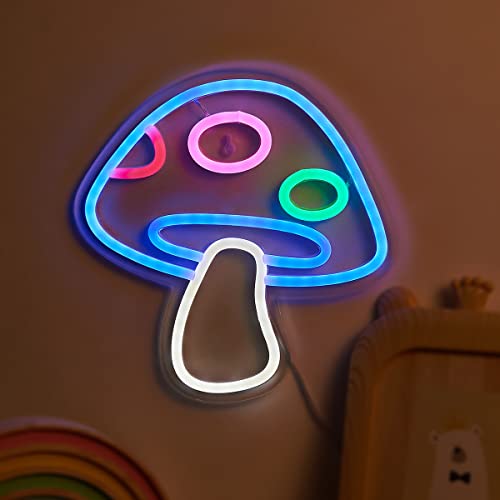 LED Neon Mushroom Cute Neon Sign, USB Powered Neon Signs Night Light, 3D Wall Art & Game room Bedroom Living Room party Decor lamp for Children Kids Girls Boys