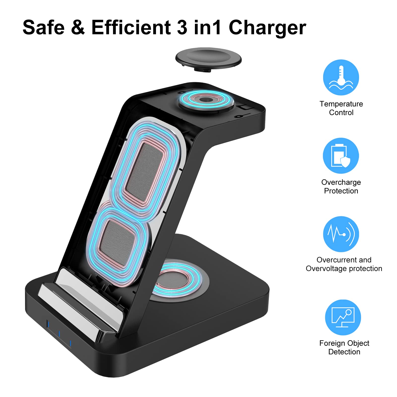 Wireless Charger for Apple Multiple Devices, iphone Charging Station for iPhone 13/13 Pro/13 Pro Max/12/12 Pro Max/11/X, 3 in 1 Wireless Charger Stand Dock for Apple Watch Series, AirPods Pro