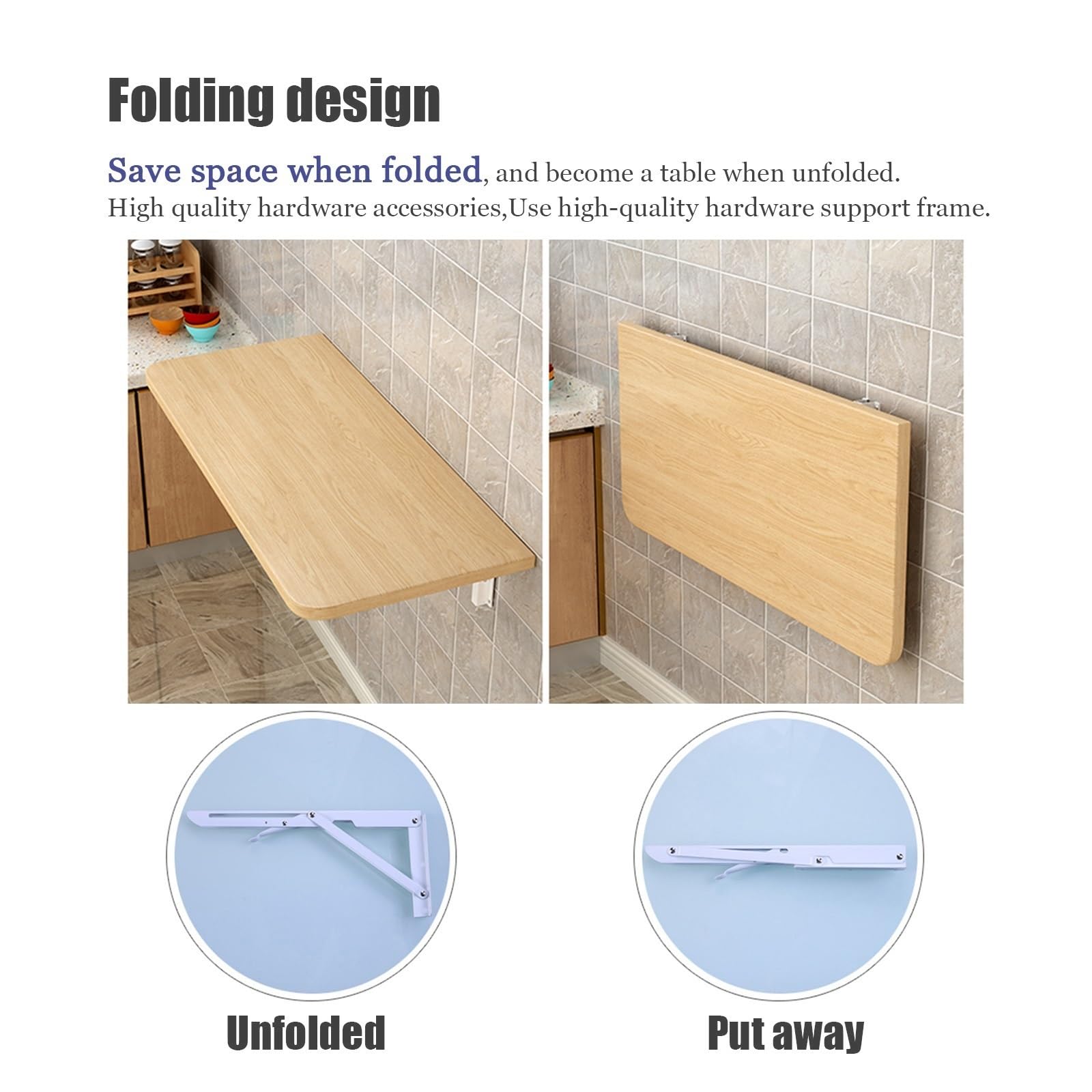 Wall-Mounted Table Wall Desk, Drop-Leaf Computer Table, Folding Heavy Duty Shelf Bracket Bench Table, Kitchen Dining Desk, Wood Color 120x50cm/47x20in