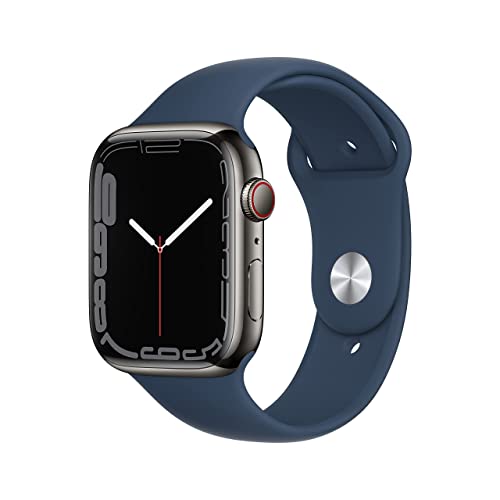 Apple Watch Series 7 (GPS + Cellular 45mm) Graphite Stainless Steel Case with Abyss Blue Sport Band (Renewed)