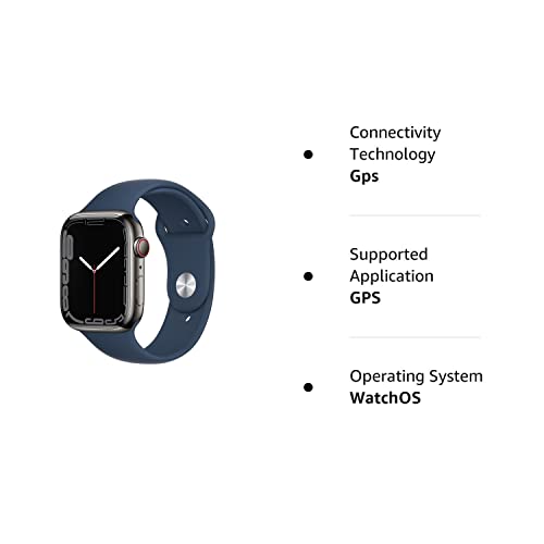 Apple Watch Series 7 (GPS + Cellular 45mm) Graphite Stainless Steel Case with Abyss Blue Sport Band (Renewed)