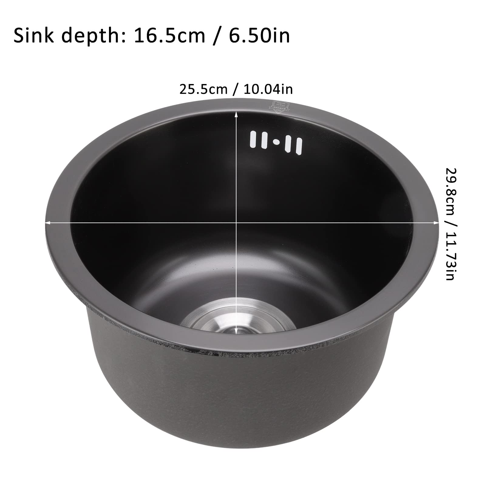 Kitchen Sink Undermount Stainless Steel Single Bowl, Mini Round Kitchen Sink Bar Round Basin Wet Bar Sink with Strainer & Bottom Grid(Black)