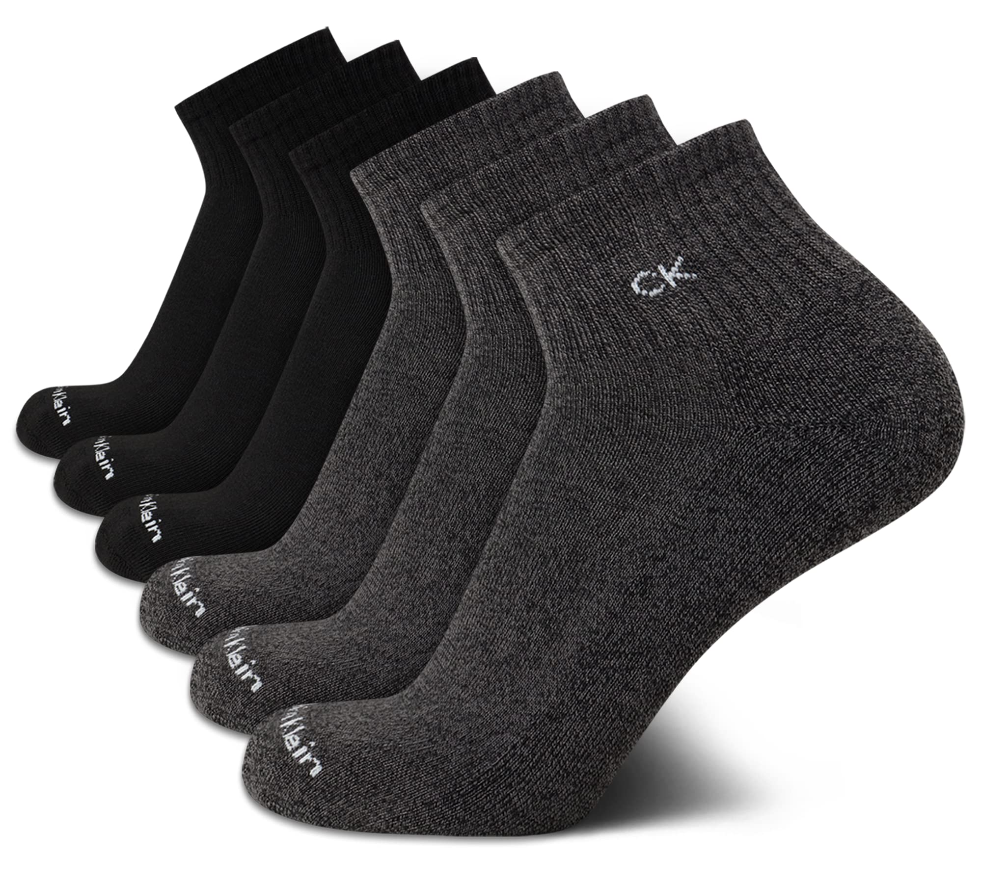 Calvin Klein Men's Socks - Cushioned Above Ankle Athletic Mini-Crew Socks (6 Pack), Size 7-12, GreyBlack