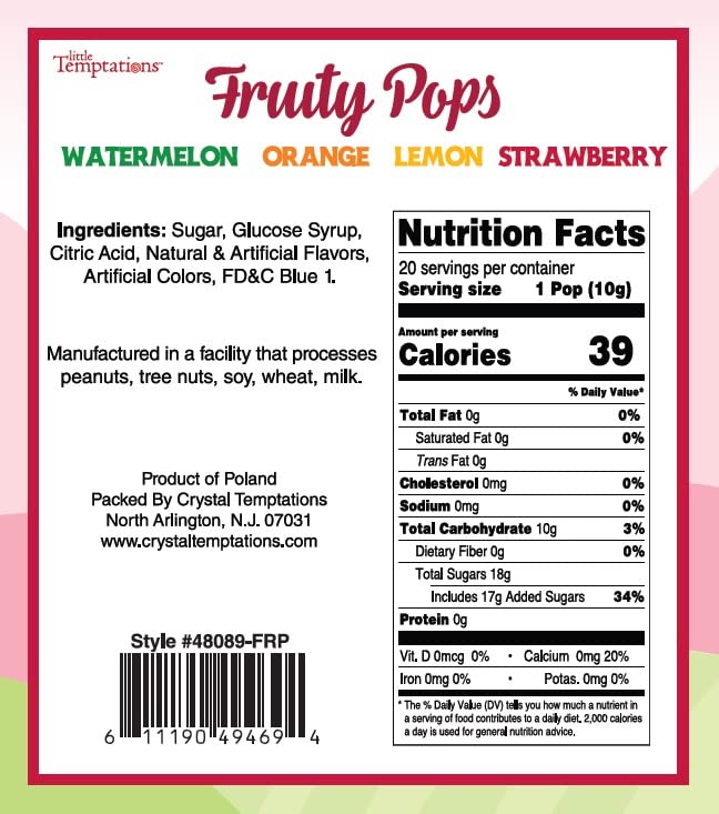 Candy Shop Handmade Assorted Fruit Flavored Lollipops, Fruity Strawberry, Orange, Lemon, Grape, and Green Apple Suckers (7 OZ)