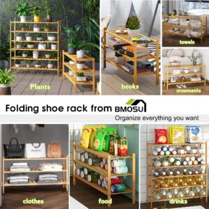 BMOSU 3-Tier Bamboo Extended Shoe Rack Premium Stackable Shoe Shelf Storage Organizer for Hallway Closet Living Room Entryway Organizer (Natural Bamboo)