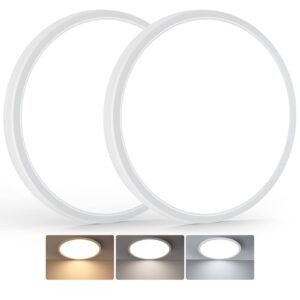 brighthome 250w equivalent 12in led flush mount ceiling light fixtures 24w, 3000k/4000k/6500k adjustable, slim dimmable ceiling lamps, 2400lm modern round flat lights for kitchen hallway white 2 packs