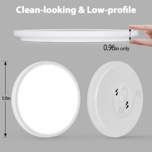 BrightHome 250W Equivalent 12in LED Flush Mount Ceiling Light Fixtures 24W, 3000K/4000K/6500K Adjustable, Slim Dimmable Ceiling Lamps, 2400LM Modern Round Flat Lights for Kitchen Hallway White 2 Packs