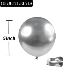 COLORFUL ELVES 100 Pack 5 inches Metallic Silver Balloons Small Mini Chrome Helium Shiny Silver Balloon for Party Decorations