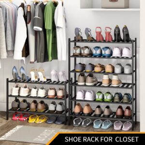 Shoe Rack, 3-Tier Bamboo Stackable Shoe Shelf Storage Organizer, Shoe Stand for Closet, Entryway and Hallway