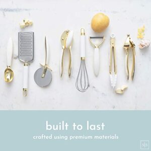 Gold Cooking Utensils with Gold Measuring Cups and Spoons Set - 23 Piece Luxe White and Gold Kitchen Accessories Include Gold Metal Measuring Cups and Spoons Set and White and Gold Kitchen Utensils