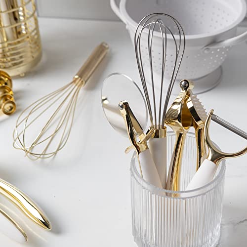 Gold Cooking Utensils with Gold Measuring Cups and Spoons Set - 23 Piece Luxe White and Gold Kitchen Accessories Include Gold Metal Measuring Cups and Spoons Set and White and Gold Kitchen Utensils