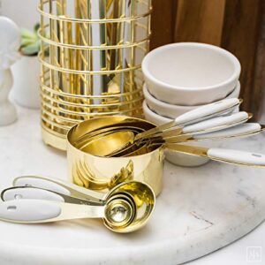 Gold Cooking Utensils with Gold Measuring Cups and Spoons Set - 23 Piece Luxe White and Gold Kitchen Accessories Include Gold Metal Measuring Cups and Spoons Set and White and Gold Kitchen Utensils