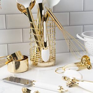 Gold Cooking Utensils with Gold Measuring Cups and Spoons Set - 23 Piece Luxe White and Gold Kitchen Accessories Include Gold Metal Measuring Cups and Spoons Set and White and Gold Kitchen Utensils