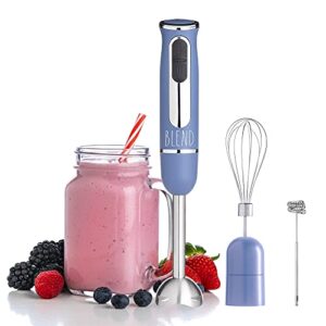 rae dunn immersion hand blender- handheld immersion blender with egg whisk and milk frother attachments, 2 speed blender, 500 watts, stainless steel blade (navy)