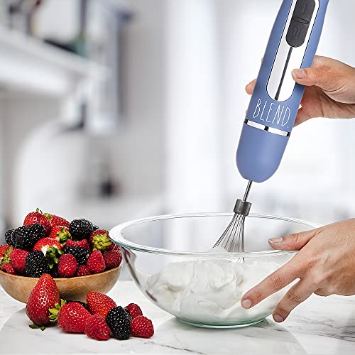 Rae Dunn Immersion Hand Blender- Handheld Immersion Blender with Egg Whisk and Milk Frother Attachments, 2 Speed Blender, 500 Watts, Stainless Steel Blade (Navy)