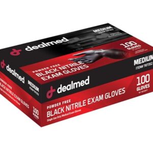 Dealmed Black Nitrile Exam Gloves – Disposable Multi-Purpose Use Medical Gloves Use for First Aid and Medical Facilities, 100 Count (Medium, Pack of 10)