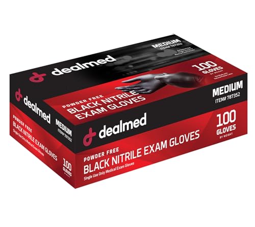 Dealmed Black Nitrile Exam Gloves – Disposable Multi-Purpose Use Medical Gloves Use for First Aid and Medical Facilities, 100 Count (Medium, Pack of 10)