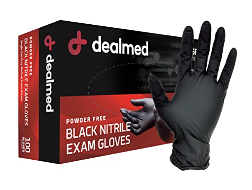 Dealmed Black Nitrile Exam Gloves – Disposable Multi-Purpose Use Medical Gloves Use for First Aid and Medical Facilities, 100 Count (Medium, Pack of 10)