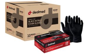 dealmed black nitrile exam gloves – disposable multi-purpose use medical gloves use for first aid and medical facilities, 100 count (medium, pack of 10)