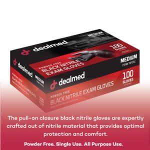 Dealmed Black Nitrile Exam Gloves – Disposable Multi-Purpose Use Medical Gloves Use for First Aid and Medical Facilities, 100 Count (Medium, Pack of 10)