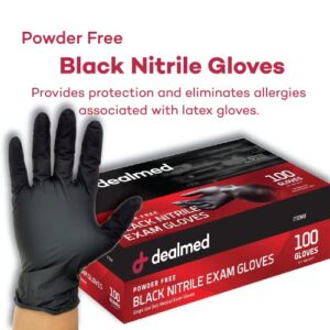 Dealmed Black Nitrile Exam Gloves – Disposable Multi-Purpose Use Medical Gloves Use for First Aid and Medical Facilities, 100 Count (Medium, Pack of 10)