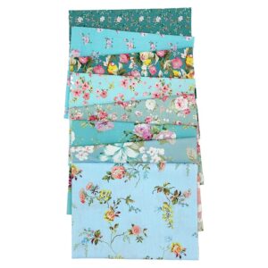 Cartisanat Fat Quarters Fabric Bundles, 8 Pcs (20in x 20in / 50cm x 50cm) Sewing Patterns Quarter Precut Fabrics for Quilting Squares Sheets, Premium Cotton Bundle Patchwork DIY Crafting, Blue Floral