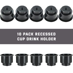 ATPEAM Recessed Cup Drink Holder | Pack of 10 Black Recessed Drop in Cup Drink Holders with Drain Hole for Marine Boats Car RV