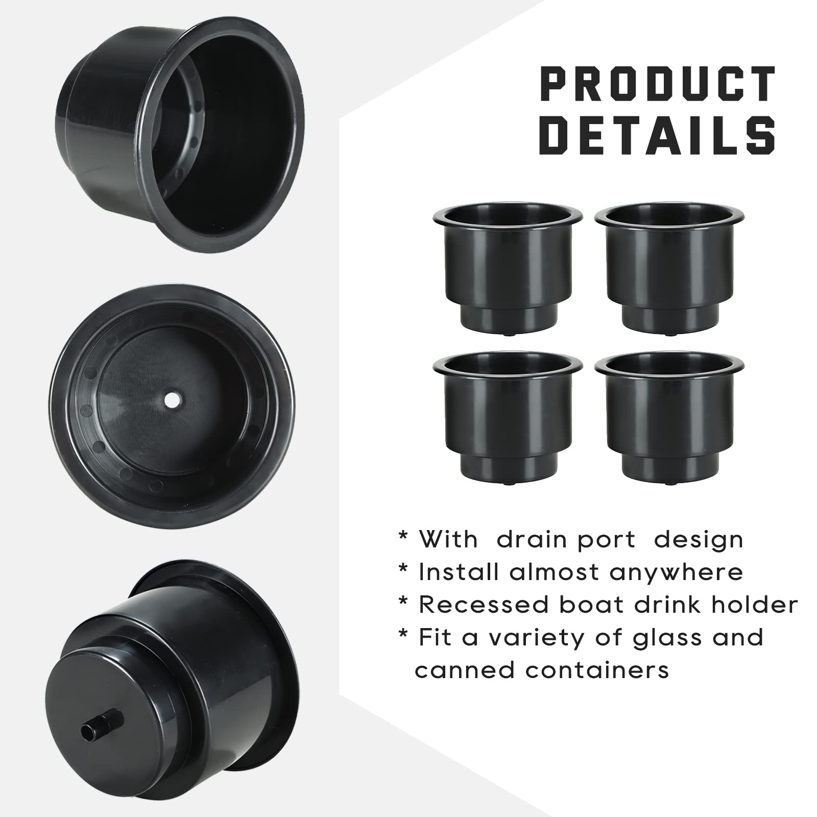 ATPEAM Recessed Cup Drink Holder | Pack of 10 Black Recessed Drop in Cup Drink Holders with Drain Hole for Marine Boats Car RV