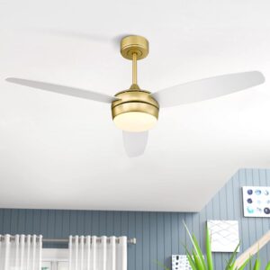 YOUKAIN Modern Ceiling Fan, 52 Inch Gold Ceiling Fan with Light and Remote Control, LED Ceiling Fan with 3 White Blades for Living room, Bedroom, Bathroom, 52-YJ273-WH