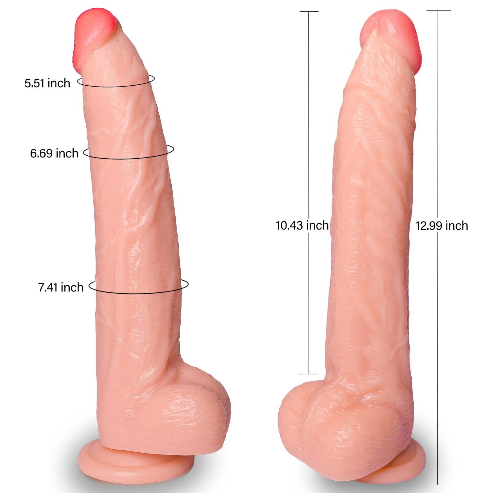 Realistic Dildo with Small Glans Flesh, Body-Safe Material 12.8" Big Dildo for Women with Strong Suction Cup for Hands-Free Play, Lifelike Fake Flexible Cock Anal Sex Toy for Vaginal G-spot Anal Play