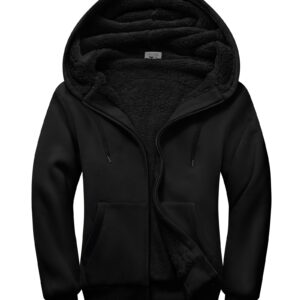 V VALANCH Men Hoodies Zip Up Sherpa Lined Sweatshirt Heavyweight Thick Warm Fleece Winter Jacket Coat, Black XL