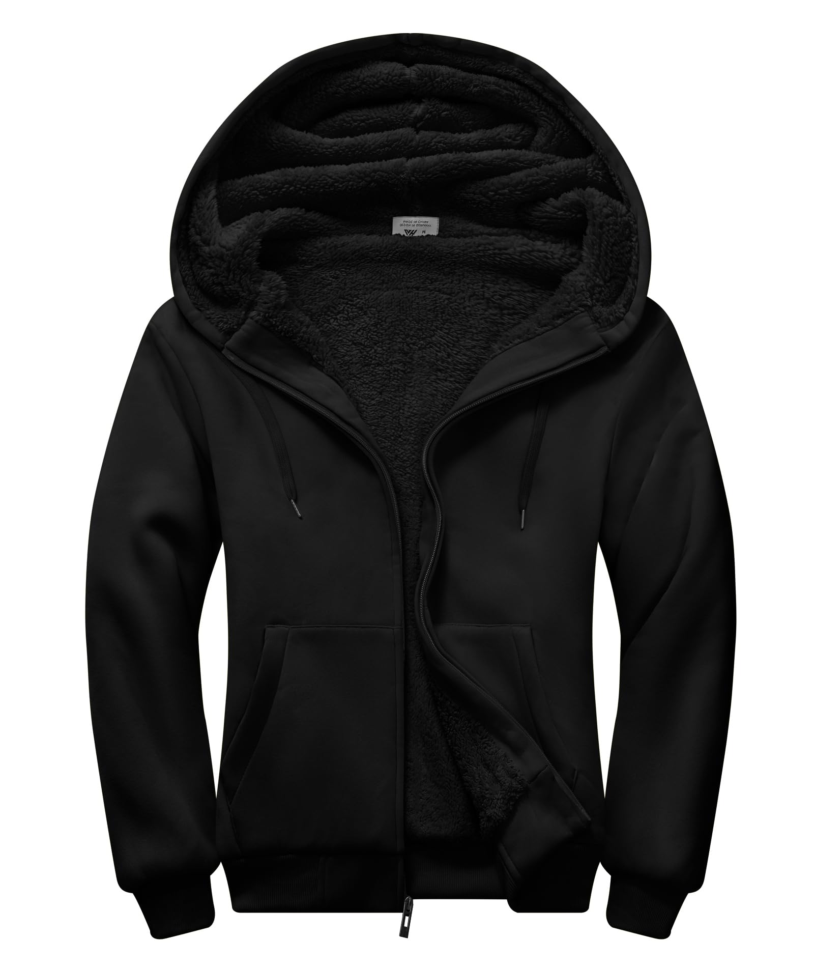 V VALANCH Men Hoodies Zip Up Sherpa Lined Sweatshirt Heavyweight Thick Warm Fleece Winter Jacket Coat, Black XL