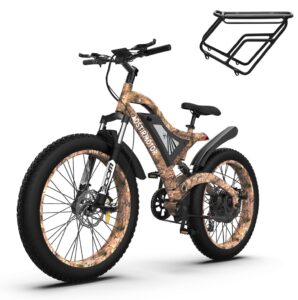 1500w electric bike for adults,max speed 31mph electric mountain bike,48v15ah removable battery,26" fat tire electric bicycles,with dual shock absorber,shimano 7 speed (snake(with rear rack))