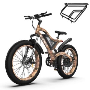 1500W Electric Bike for Adults,Max Speed 31MPH Electric Mountain Bike,48V15Ah Removable Battery,26" Fat tire Electric Bicycles,with Dual Shock Absorber,Shimano 7 Speed (Snake(with rear rack))