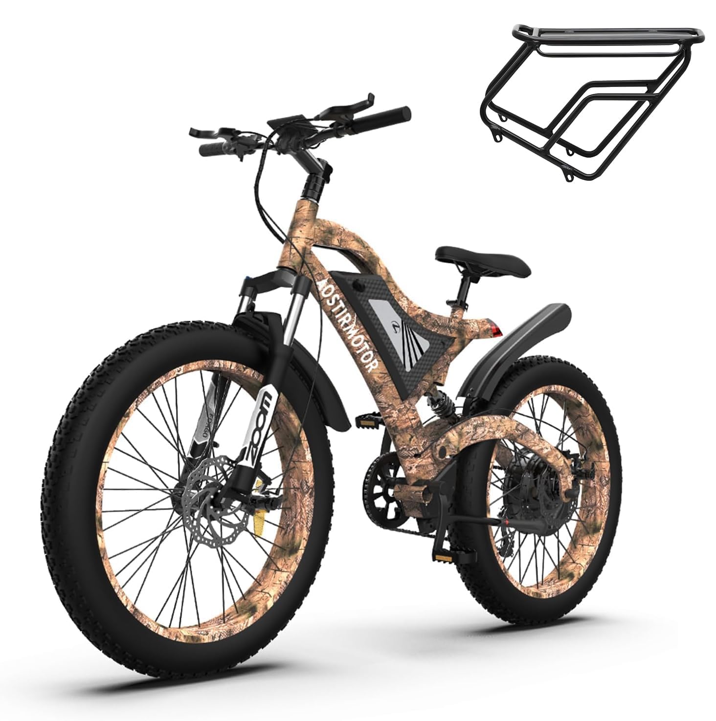 1500W Electric Bike for Adults,Max Speed 31MPH Electric Mountain Bike,48V15Ah Removable Battery,26" Fat tire Electric Bicycles,with Dual Shock Absorber,Shimano 7 Speed (Snake(with rear rack))