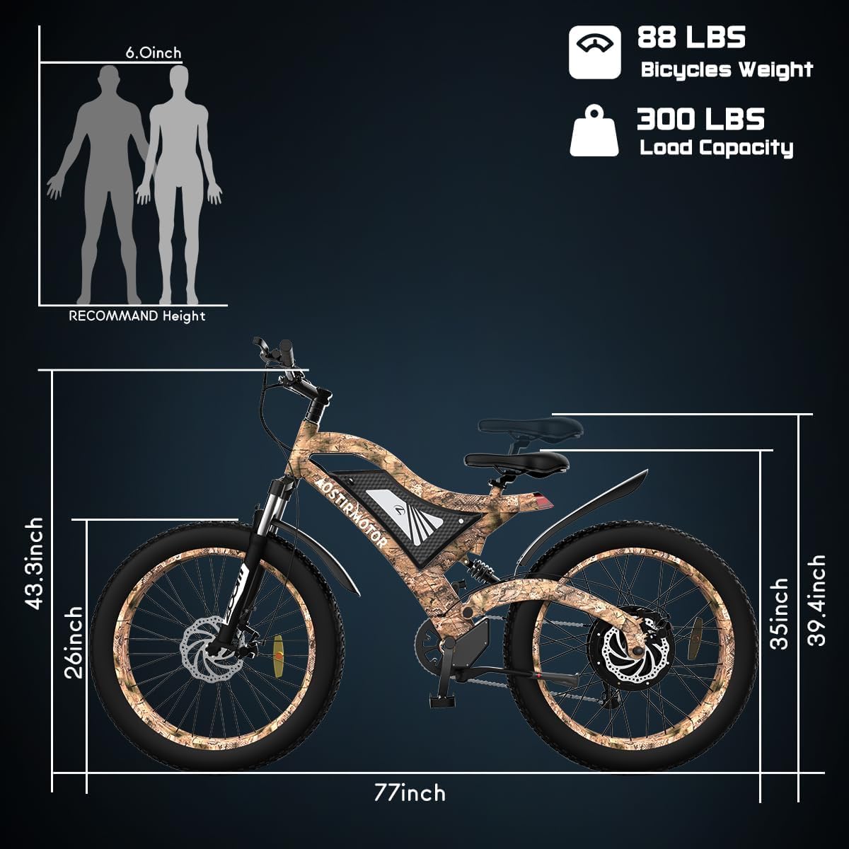 1500W Electric Bike for Adults,Max Speed 31MPH Electric Mountain Bike,48V15Ah Removable Battery,26" Fat tire Electric Bicycles,with Dual Shock Absorber,Shimano 7 Speed (Snake(with rear rack))