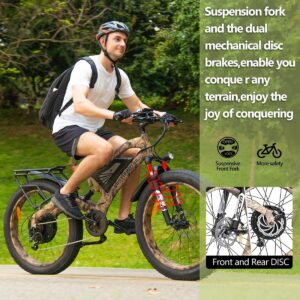 1500W Electric Bike for Adults,Max Speed 31MPH Electric Mountain Bike,48V15Ah Removable Battery,26" Fat tire Electric Bicycles,with Dual Shock Absorber,Shimano 7 Speed (Snake(with rear rack))